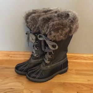 London Fog faux fur top boots